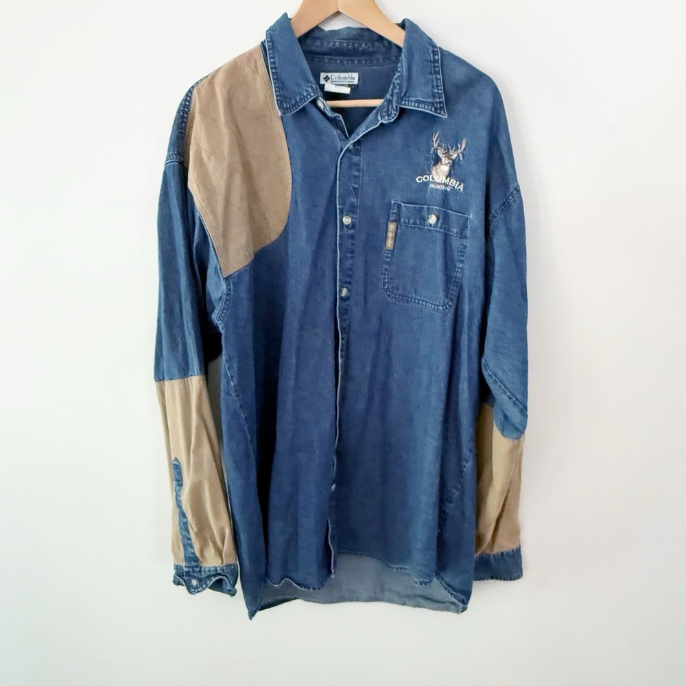 Vtg Columbia Hunting Denim Shirt Mens XL Gorpcore Shooting Pad Cabin Workwear